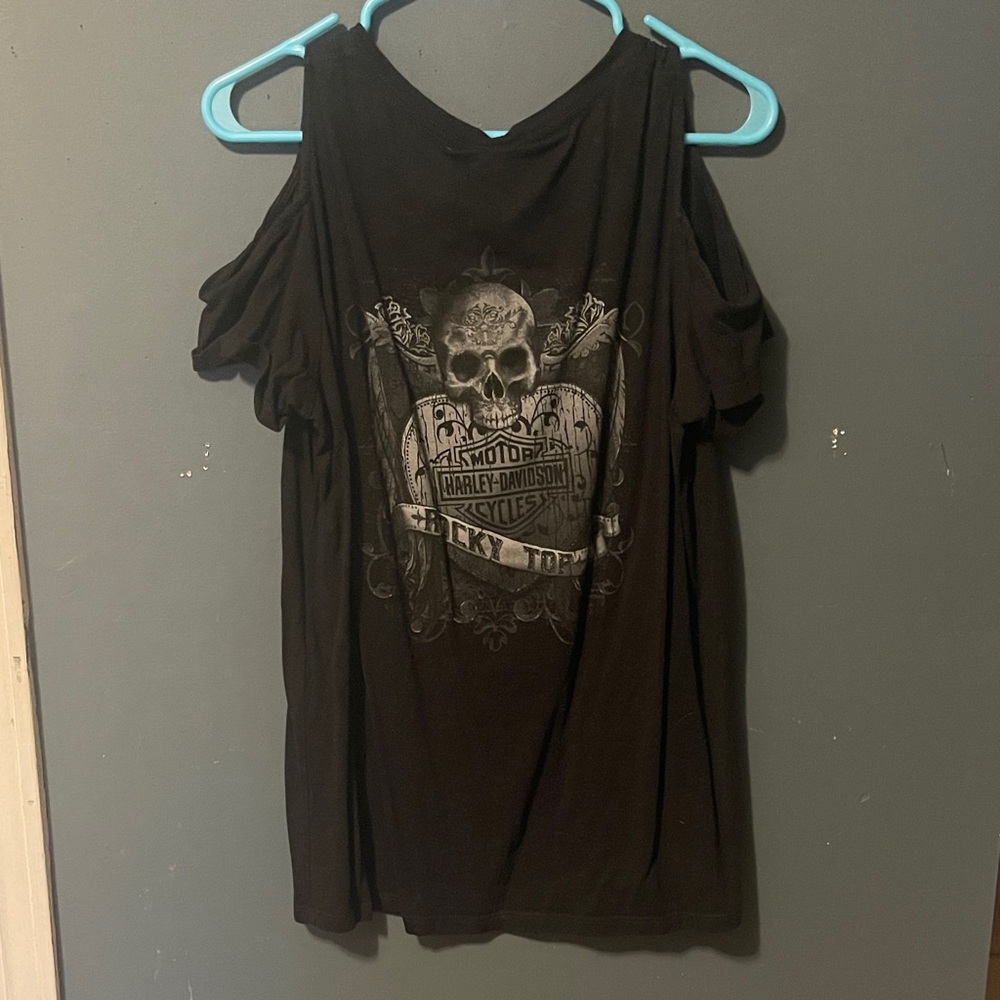 Harley-Davidson Black Graphic Cold Shoulder Tee
